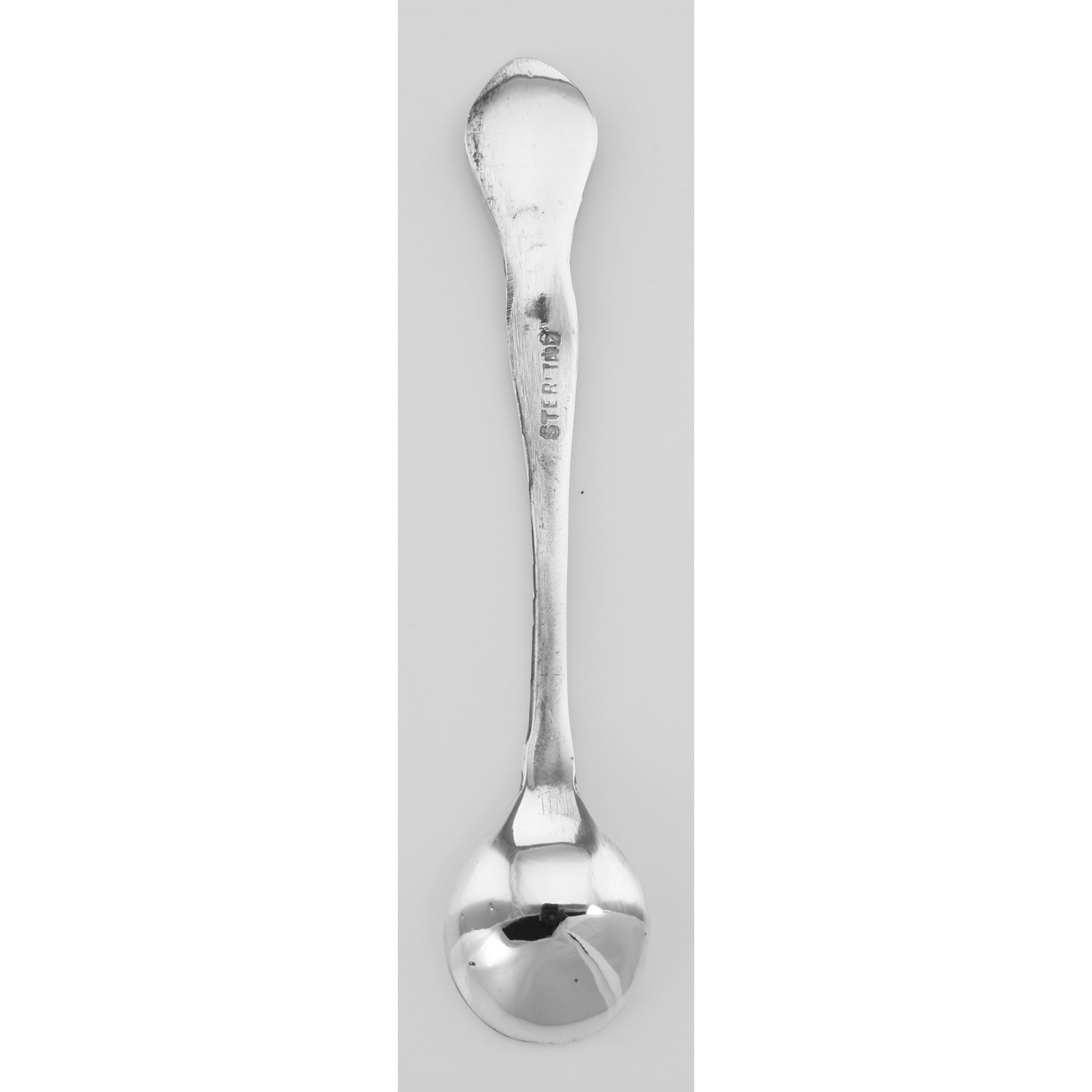 Back view of Vintage Style Sterling Salt Spoon showing 925 sterling silver hallmark