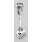 Back view of Flower Shell Style Sterling Silver Salt Spoon showing 925 sterling silver hallmark