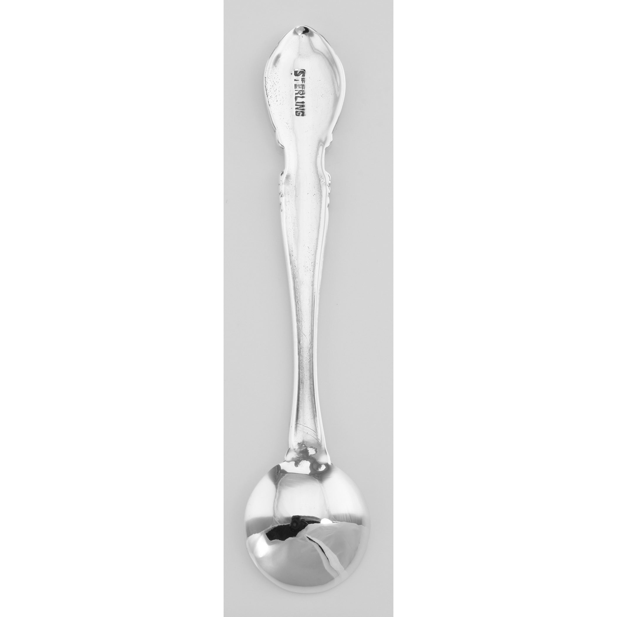 Back view of Salt Spoon showing 925 sterling silver hallmark