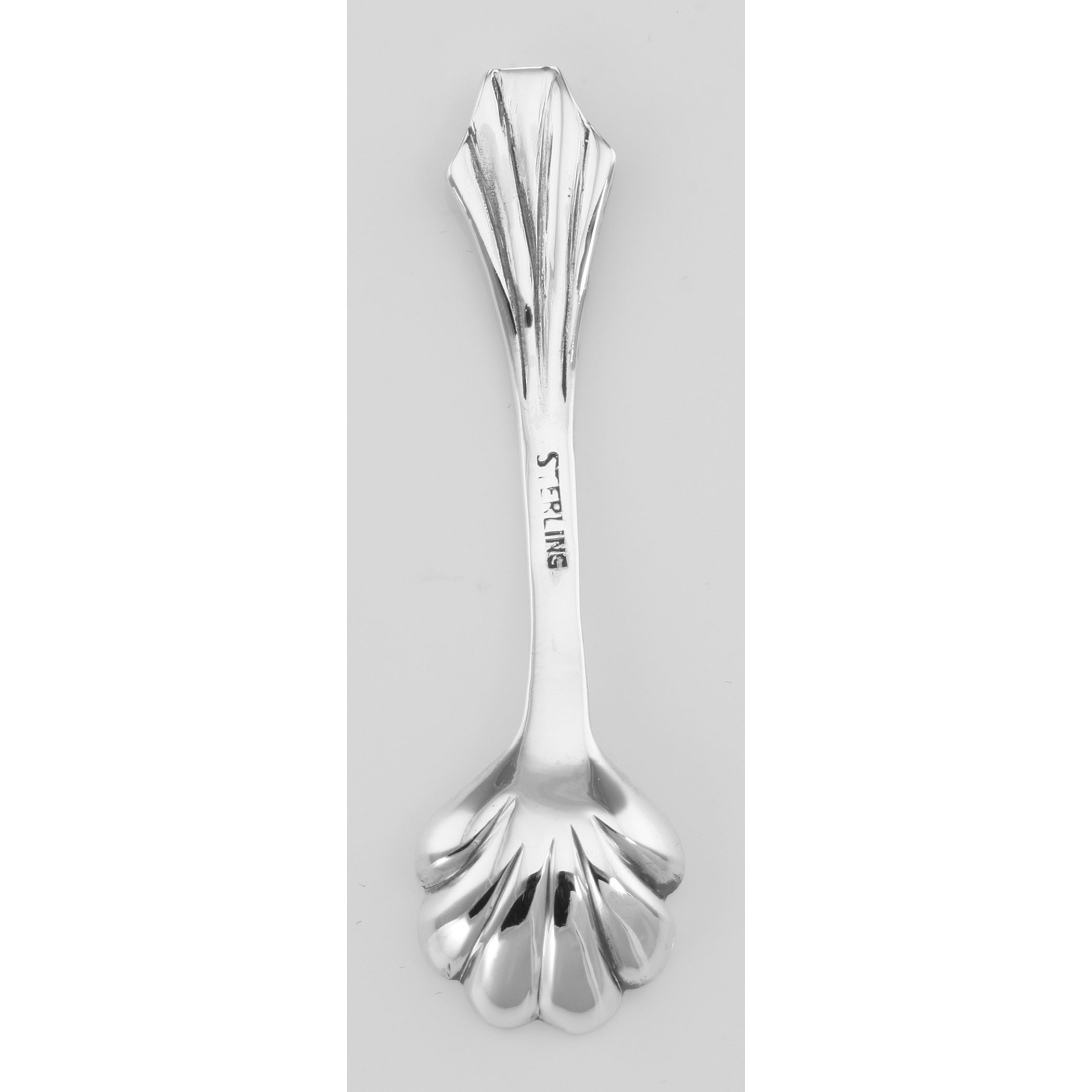 Back view of Salt Spoon showing 925 sterling silver hallmark