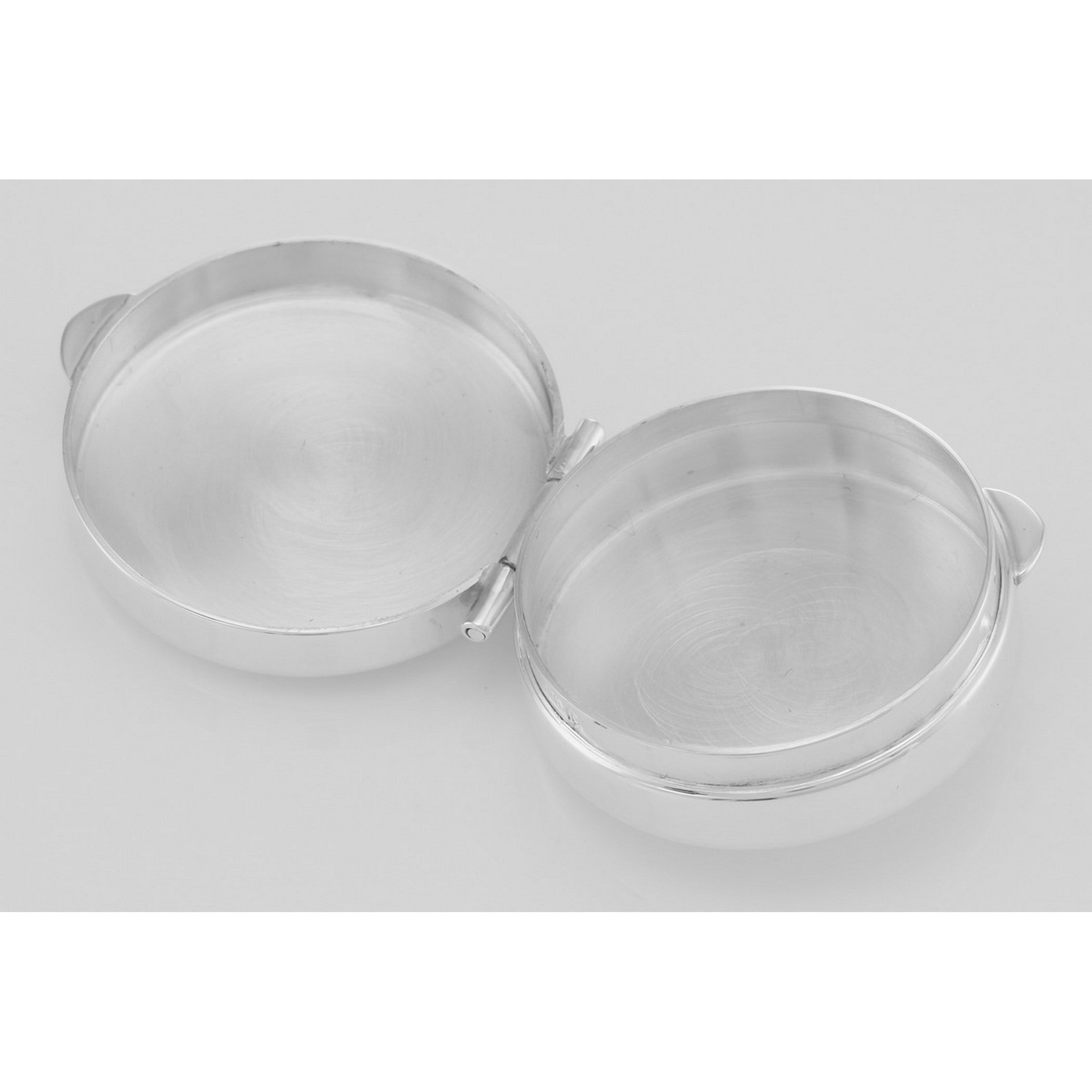 Detail view of Beautiful Engravable Round Sterling Silver Pillbox - Made in USA highlighting design details