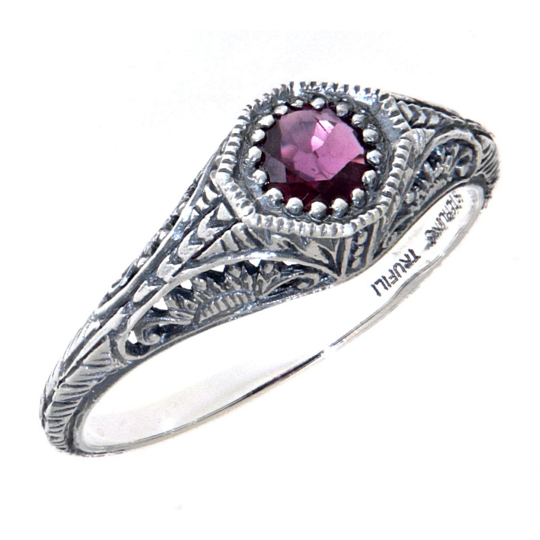 Victorian style, Ruby, sterling silver rings, front view
