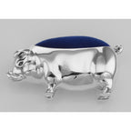 Detail view of Antique Style Pig Pin Cushion in Fine Sterling Silver highlighting design details