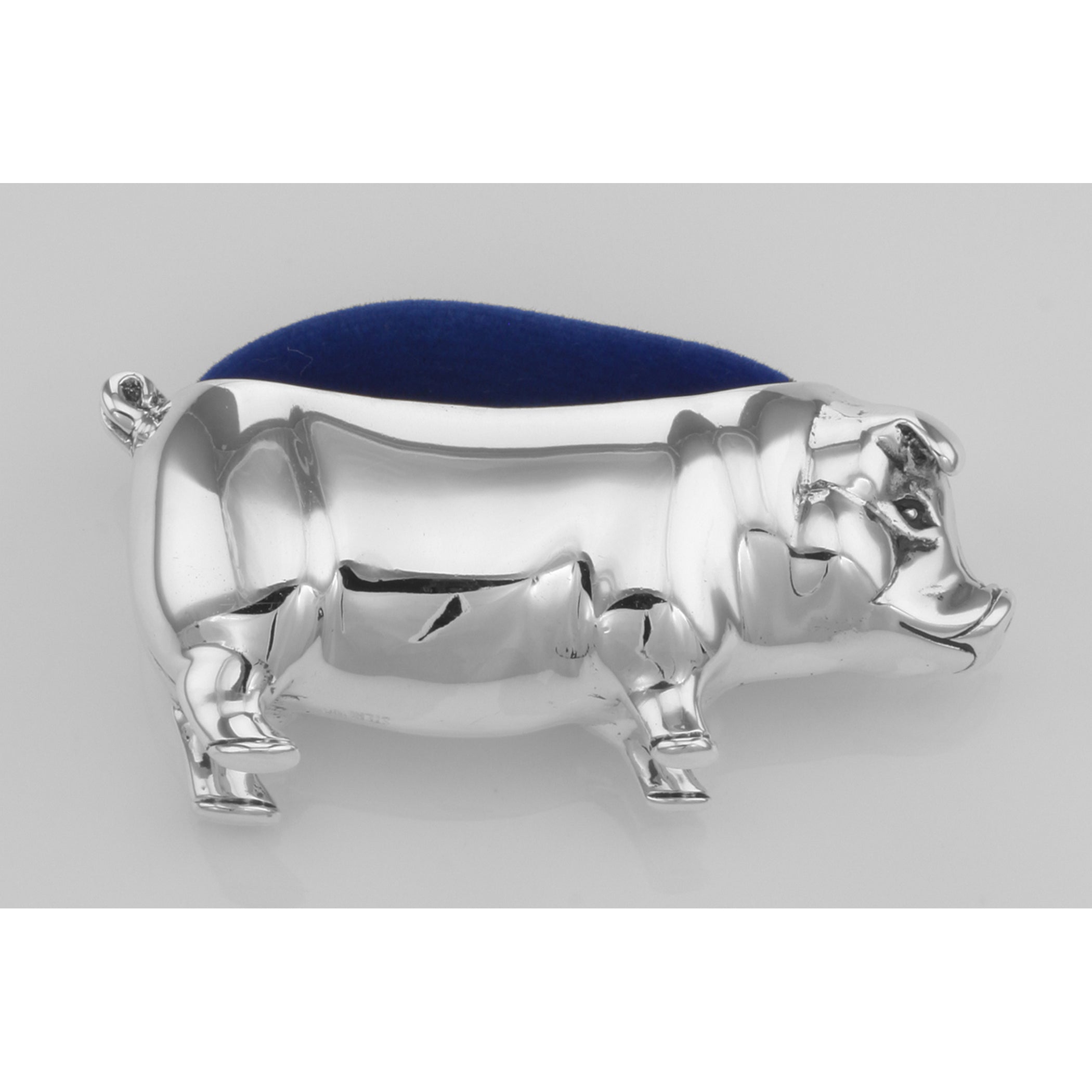 Detail view of Antique Style Pig Pin Cushion in Fine Sterling Silver highlighting design details
