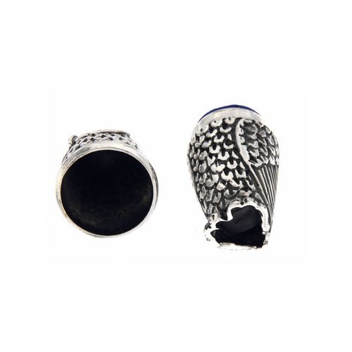 Back view of Antique / Vintage Style Highly Detailed Owl Pin Cushion in Fine Sterling Silver showing 925 sterling silver hall