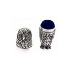 Detail view of Antique / Vintage Style Highly Detailed Owl Pin Cushion in Fine Sterling Silver highlighting design details