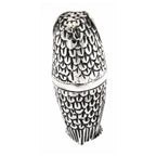 Detail view of Antique / Vintage Style Highly Detailed Owl Pin Cushion in Fine Sterling Silver highlighting design details