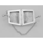 Back view of Small Etched Quilted Design Purse Locket / Pill Box in Fine Sterling Silver showing 925 sterling silver hallmark