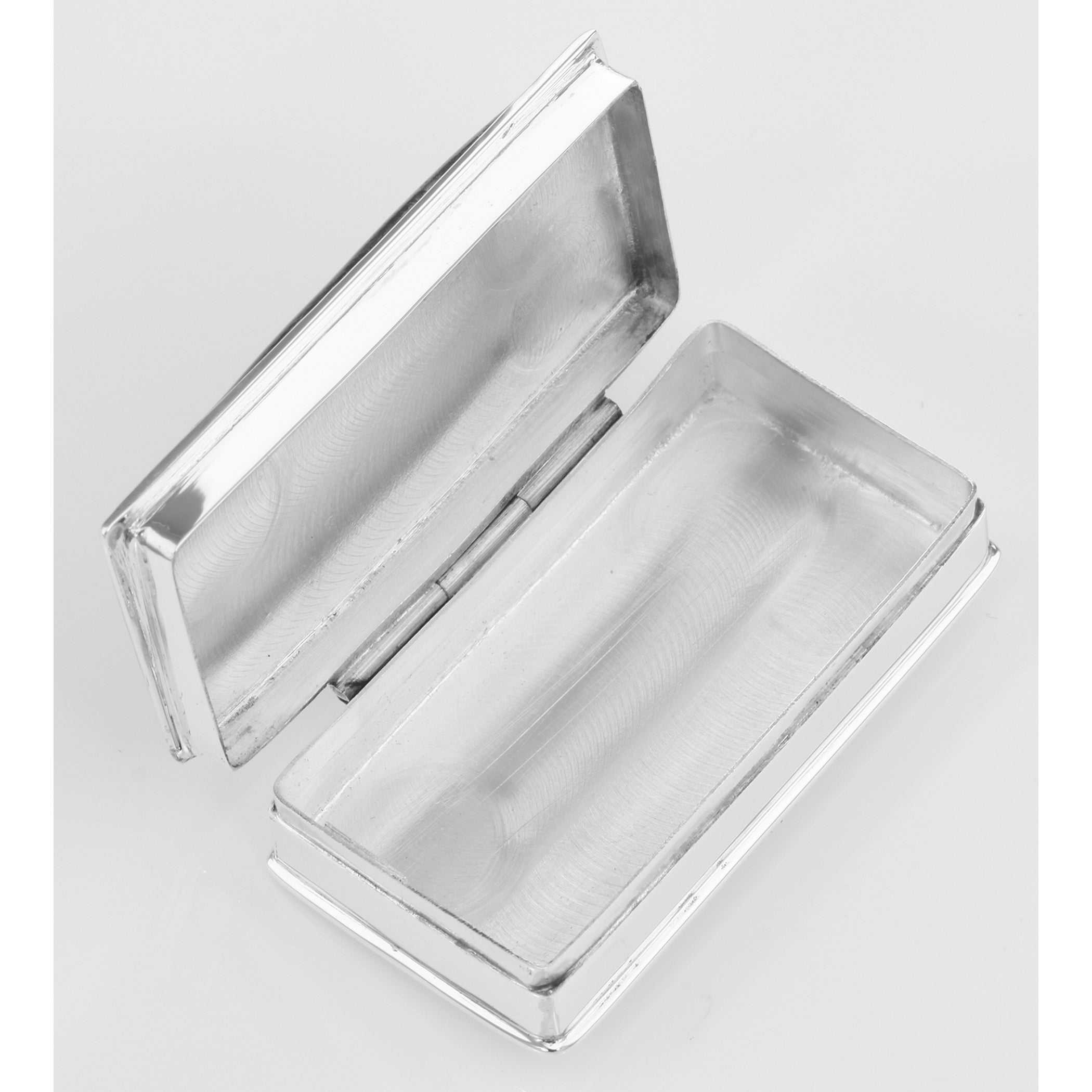Detail view of Antique Style Porcelain Top Angel Pill Box in Fine Sterling Silver highlighting design details