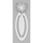 Back view of Beautiful Victorian Style Heart Shaped Sterling Silver Bookmark showing 925 sterling silver hallmark