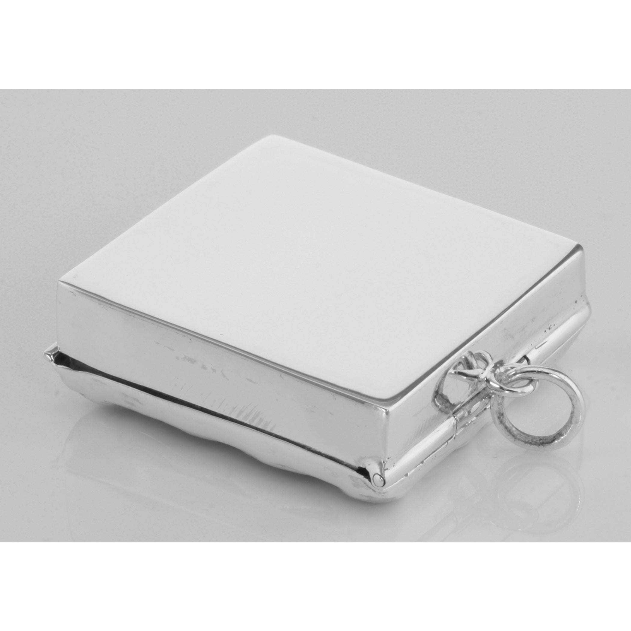 Back view of Beautiful Victorian Floral Design Stamp Box - Sterling Silver Pill Box showing 925 sterling silver hallmark