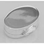 Back view of Small Oval Beaded Border Keepsake Sterling Silver Pillbox - Engravable showing 925 sterling silver hallmark