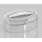 Detail view of Small Oval Beaded Border Keepsake Sterling Silver Pillbox - Engravable highlighting design details