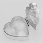 Detail view of Victorian Style Heart Shaped Keepsakes / Pill Box / Pillbox highlighting design details