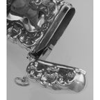 Back view of Art Nouveau Style Repousse Match Safe Holder Case in Fine Sterling Silver showing 925 sterling silver hallmark