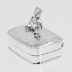 Back view of Cute Movable Teddy Bear Box for Baby in Fine Sterling Silver showing 925 sterling silver hallmark