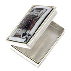 Back view of King of Spades Porcelain Top Rectangular Sterling Silver Pillbox showing 925 sterling silver hallmark