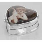 Detail view of Heart PillBox w/ Cherub Porcelain Top highlighting design details