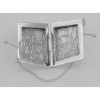Back view of Antique Style Paisley Purse Locket / Pill Box in Fine Sterling Silver showing 925 sterling silver hallmark and s
