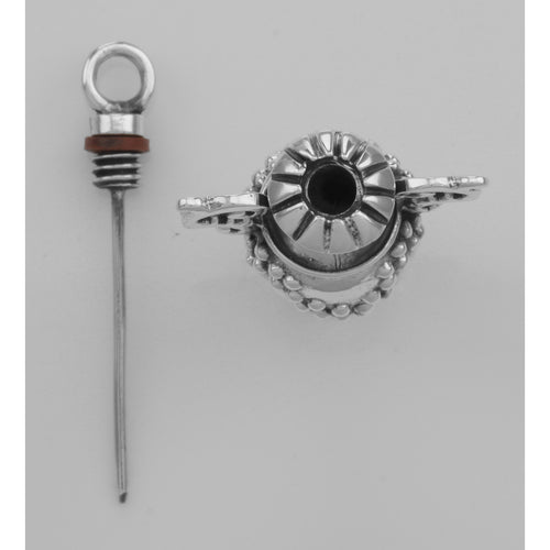 Back view of Antique Style Urn Perfume / Ash or Memorial Bottle Pendant showing 925 sterling silver hallmark and spring ring 