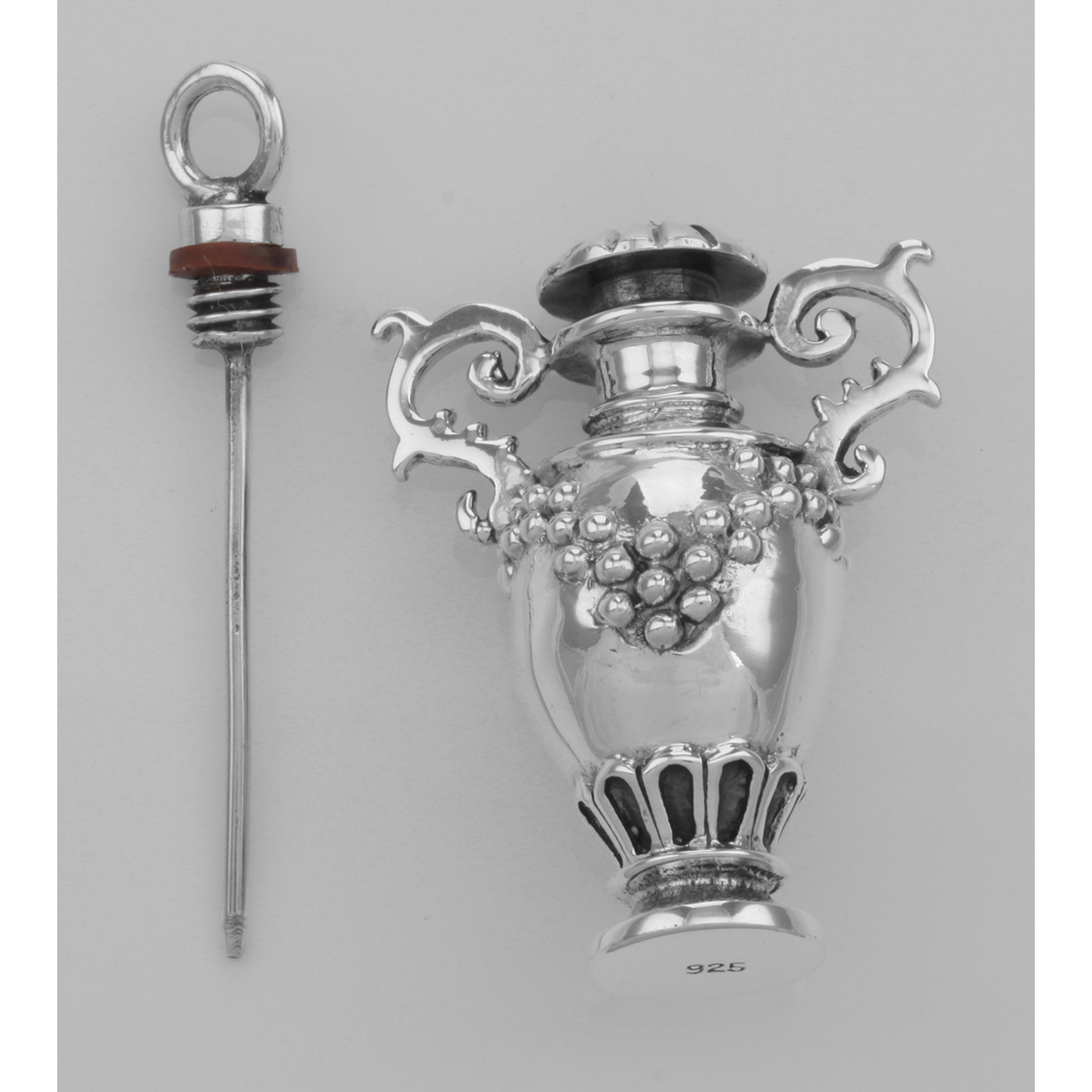 Detail view of Antique Style Urn Perfume / Ash or Memorial Bottle Pendant highlighting design details