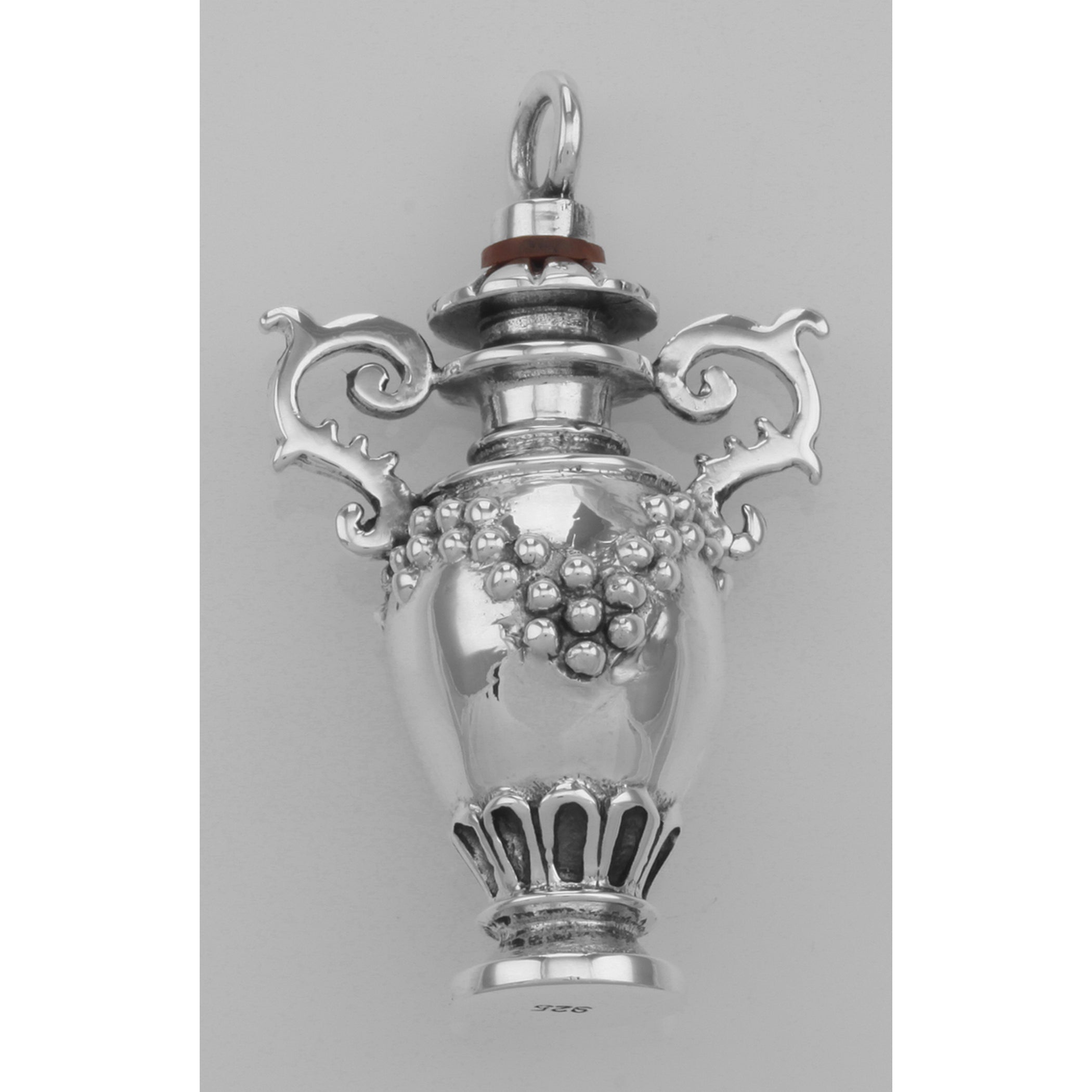 Detail view of Antique Style Urn Perfume / Ash or Memorial Bottle Pendant highlighting design details