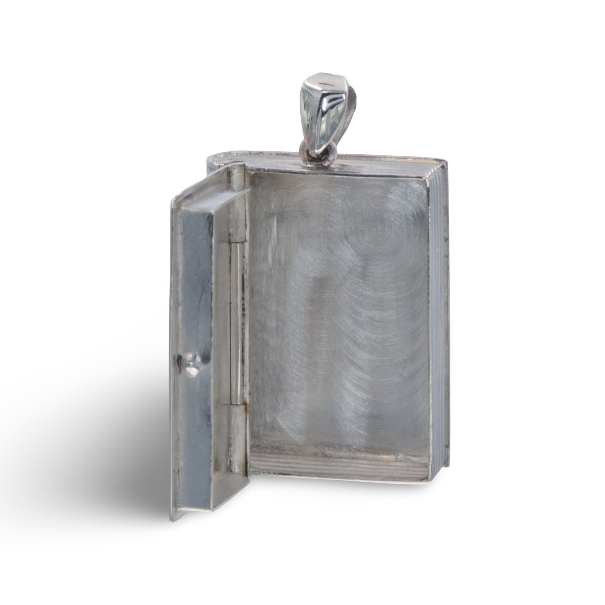 Back view of Book Pillbox - Etched showing 925 sterling silver hallmark
