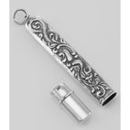 Back view of Sewing Needle Case - Needlecase - Vintage Style Repousse Sterling Silver showing 925 sterling silver hallmark