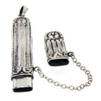 Back view of Roman Repousse Style Sewing Needle Case - Needlecase showing 925 sterling silver hallmark