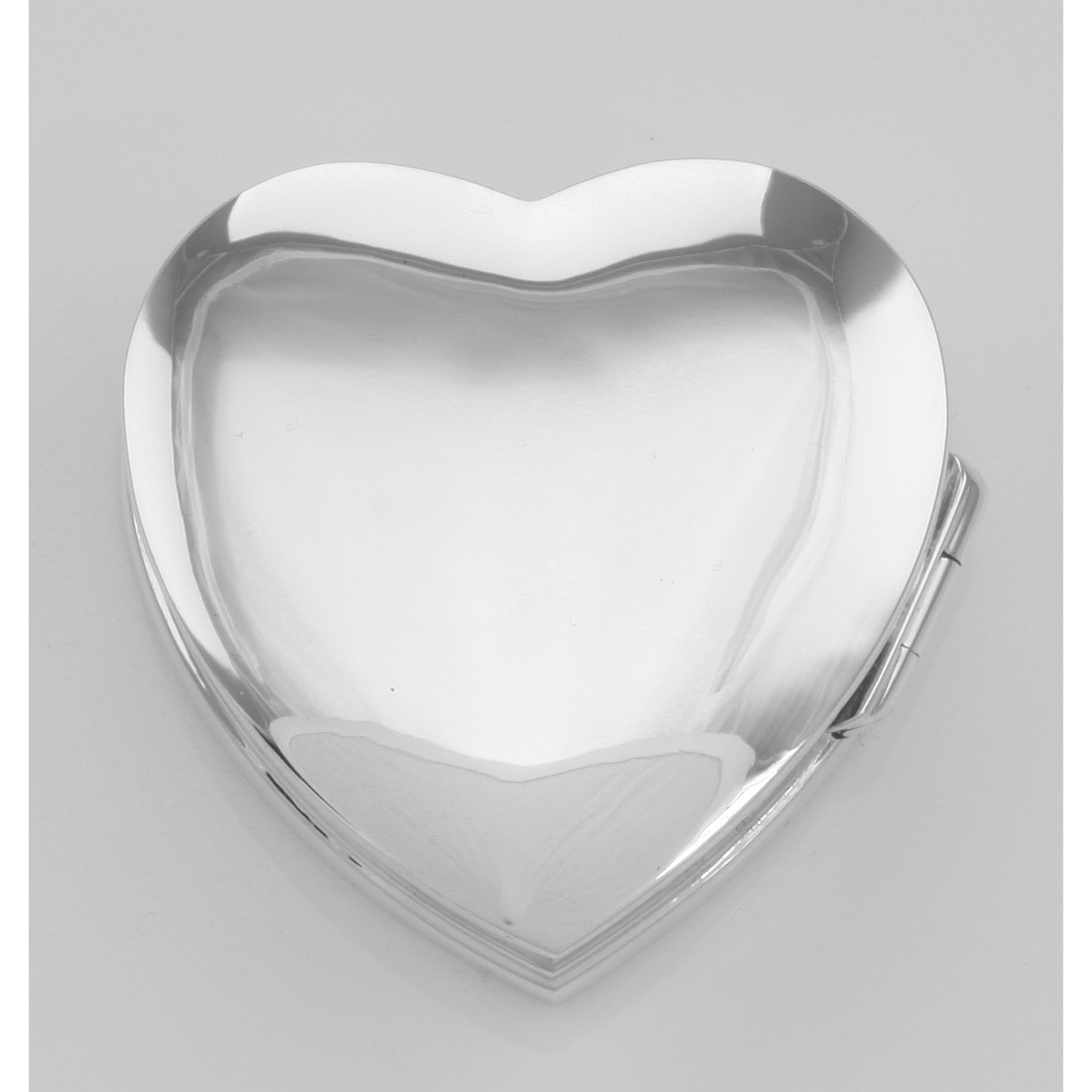 Back view of Beautiful Heart Shaped Keepsakes Pillbox in Fine Sterling Silver showing 925 sterling silver hallmark
