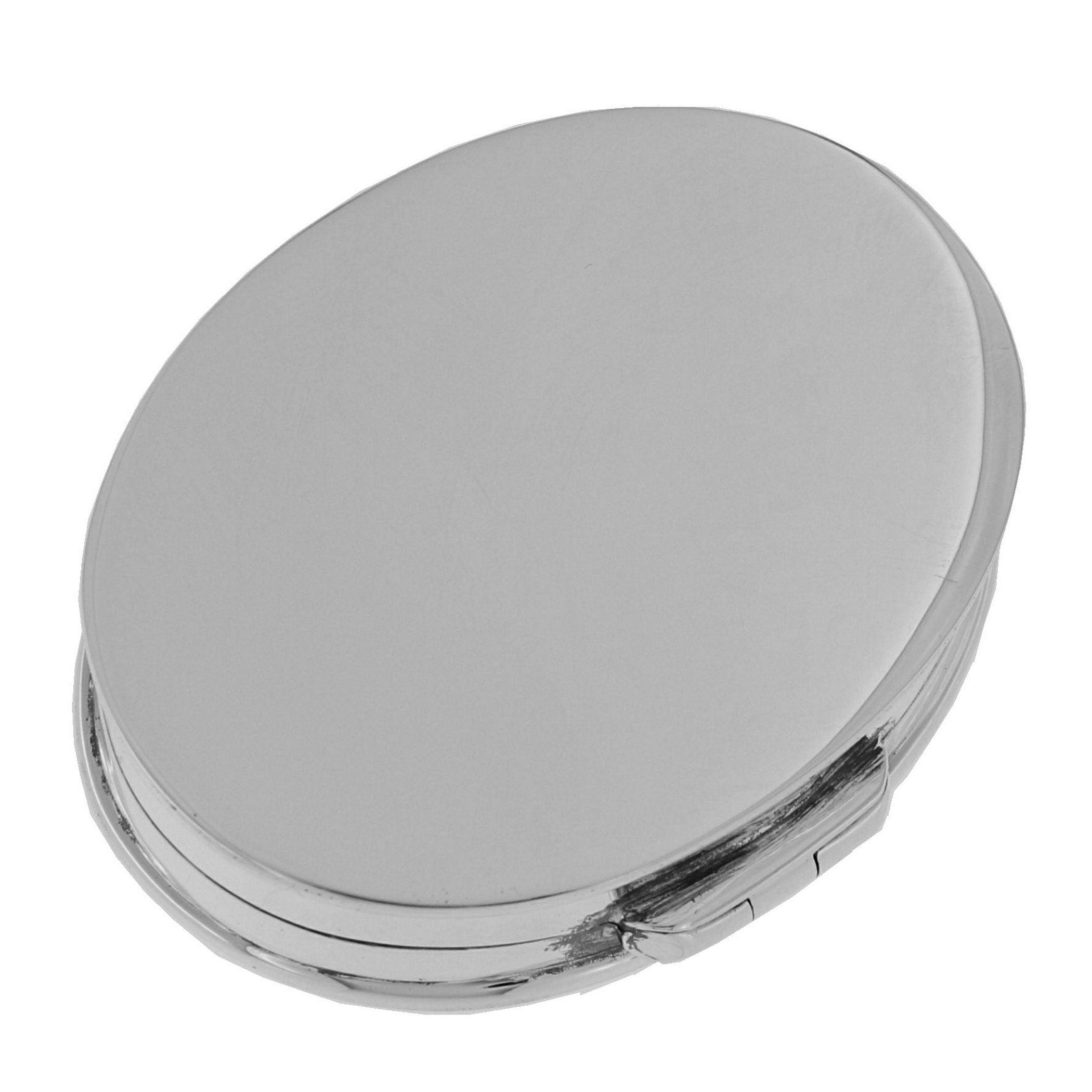 Detail view of Nice Size Sterling Silver Oval Pillbox w/ Engraved Border Design highlighting design details