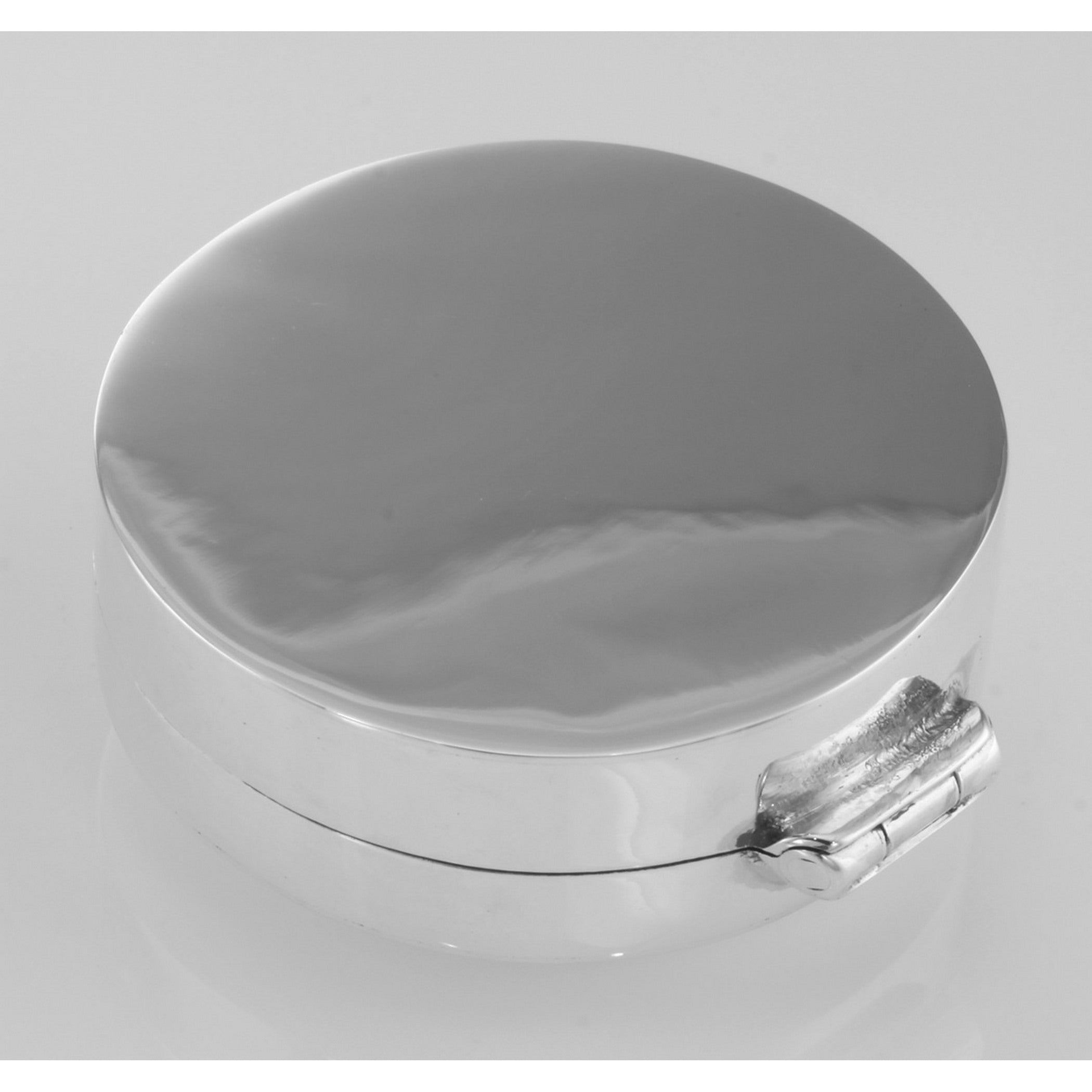 Detail view of ONLY 5 IN STOCK - Medium Engravable Round Sterling Silver Pillbox highlighting design details