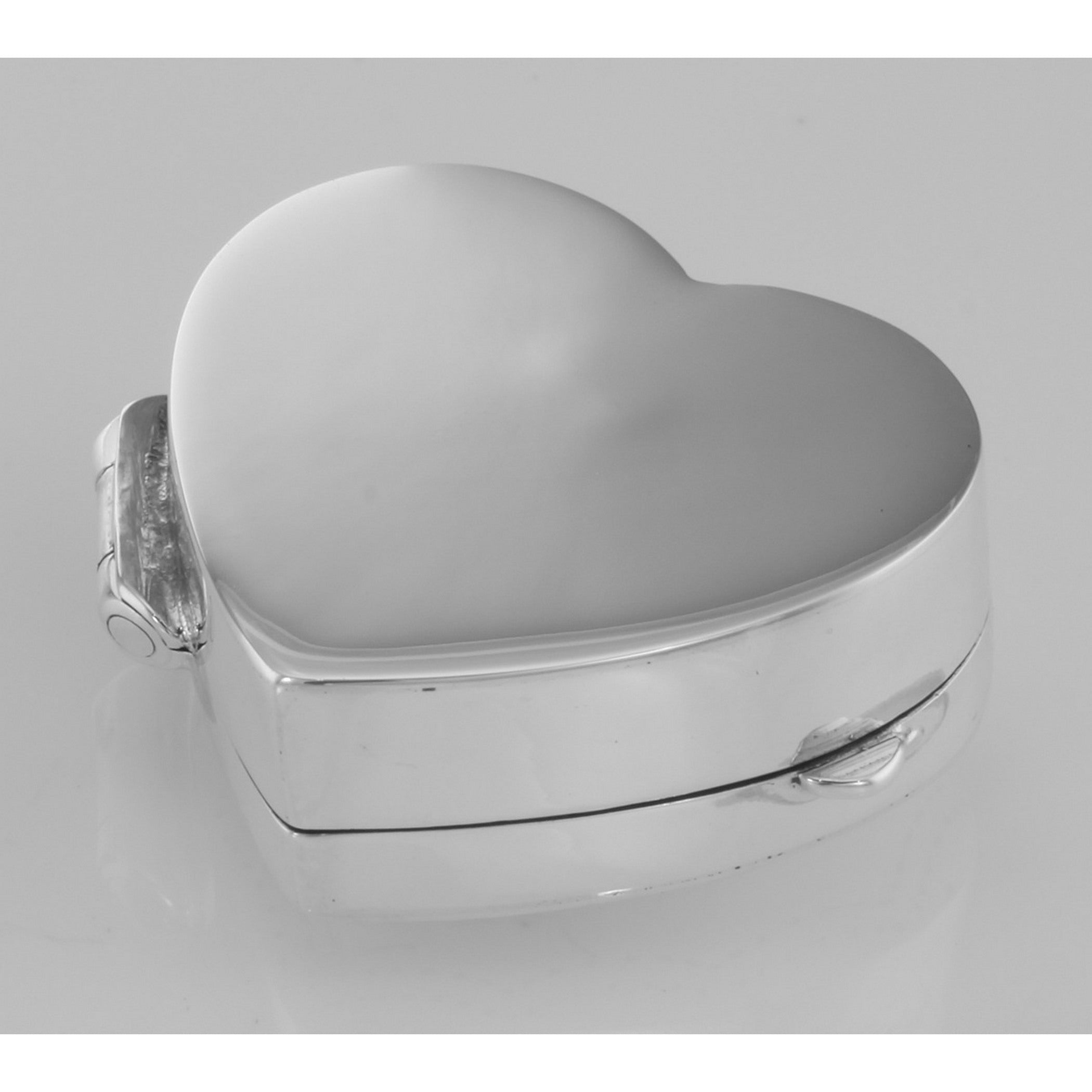 Back view of Small Beautiful Heart Shaped Sterling Silver Pillbox with Engraved Top showing 925 sterling silver hallmark