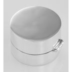 Back view of Classic Engravable Round Sterling Silver Pillbox or Memorial Ash Case showing 925 sterling silver hallmark