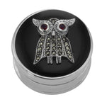 Garnet, Black Onyx, sterling silver pillboxes, front view