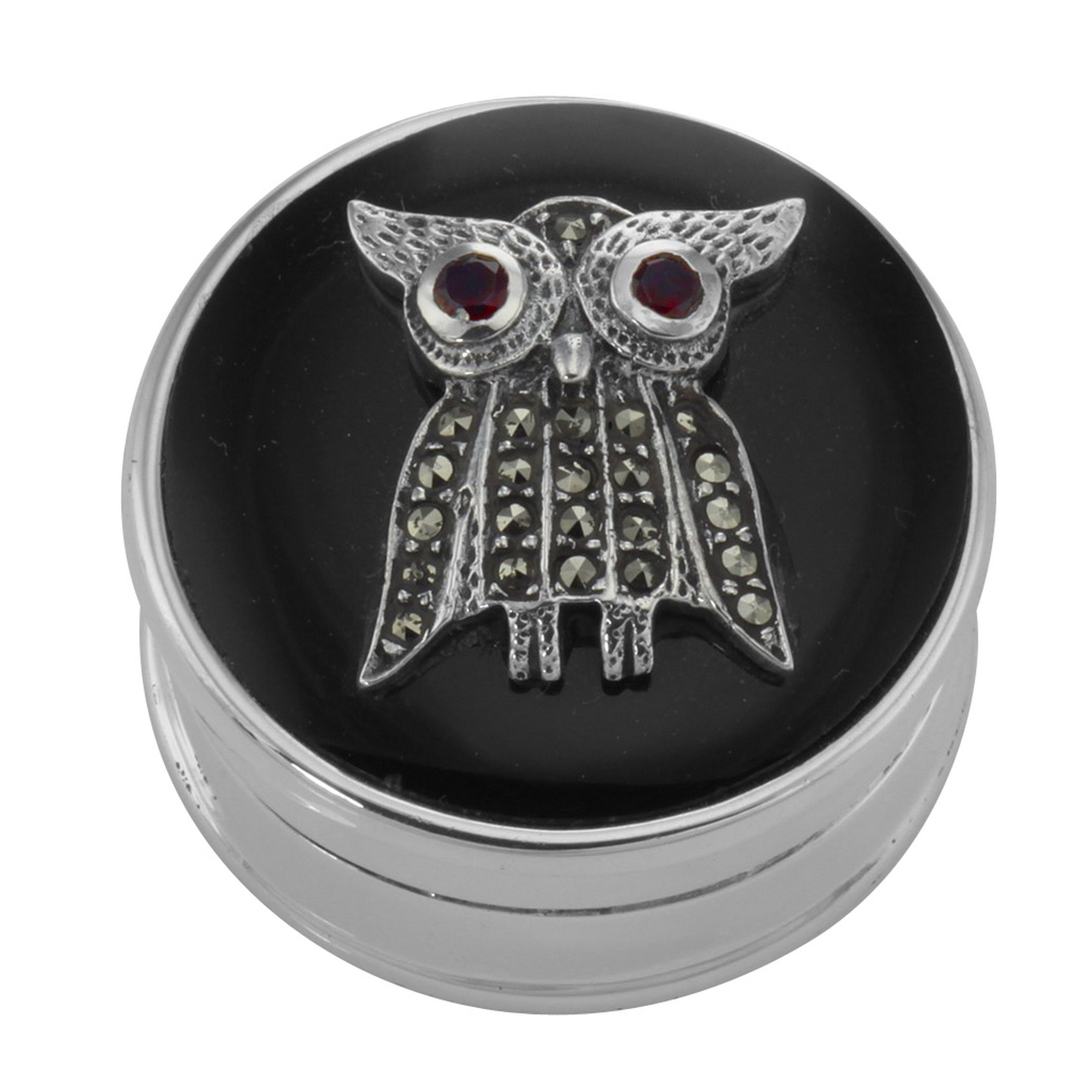 Garnet, Black Onyx, sterling silver pillboxes, front view
