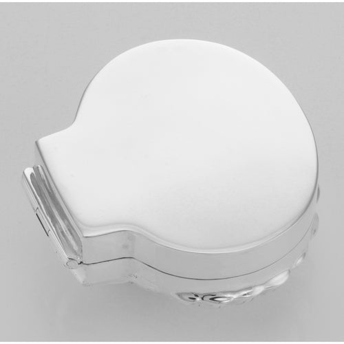 Back view of Antique Style Scallop Sea Shell Pillbox - Clamshell Box showing 925 sterling silver hallmark
