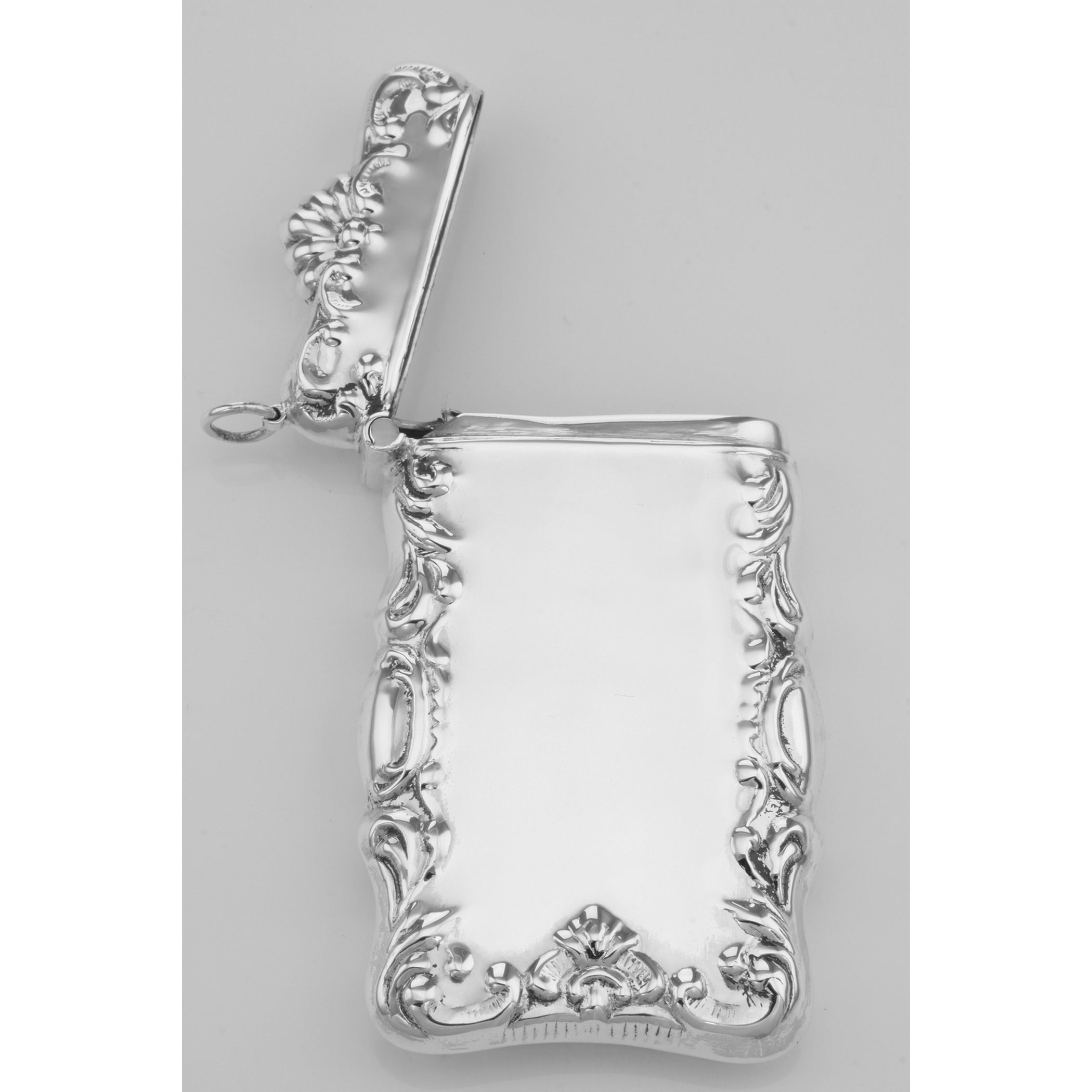 Detail view of Antique Border Design Matchsafe Holder Case Engraveable Sterling Silver 925 highlighting design details